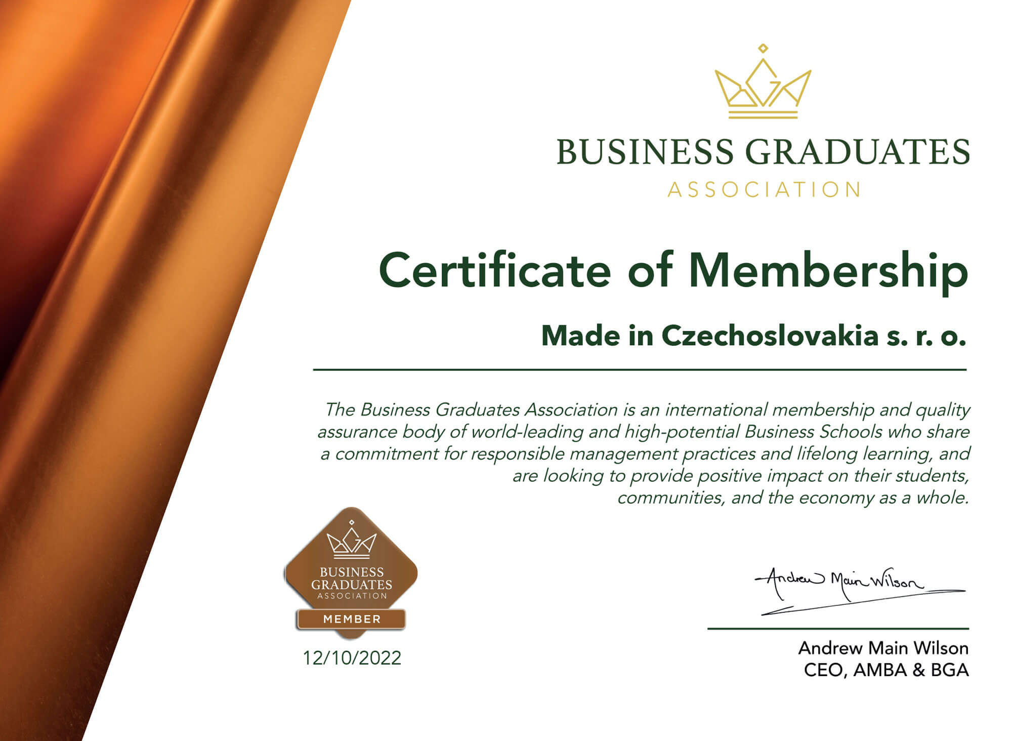 BGA Certificate of Membership